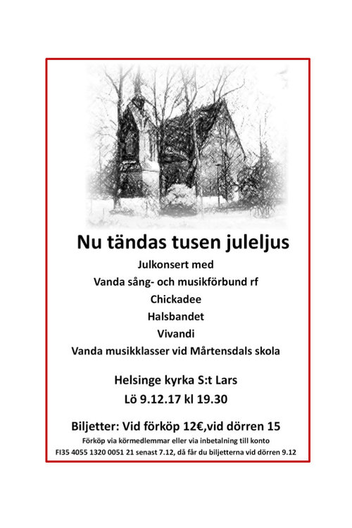 Nu tändas tusen juleljus - julkonsert med Vanda Sång och Musikförbund Nu tändas tusen juleljus - julkonsert med Vanda Sång och Musikförbund
