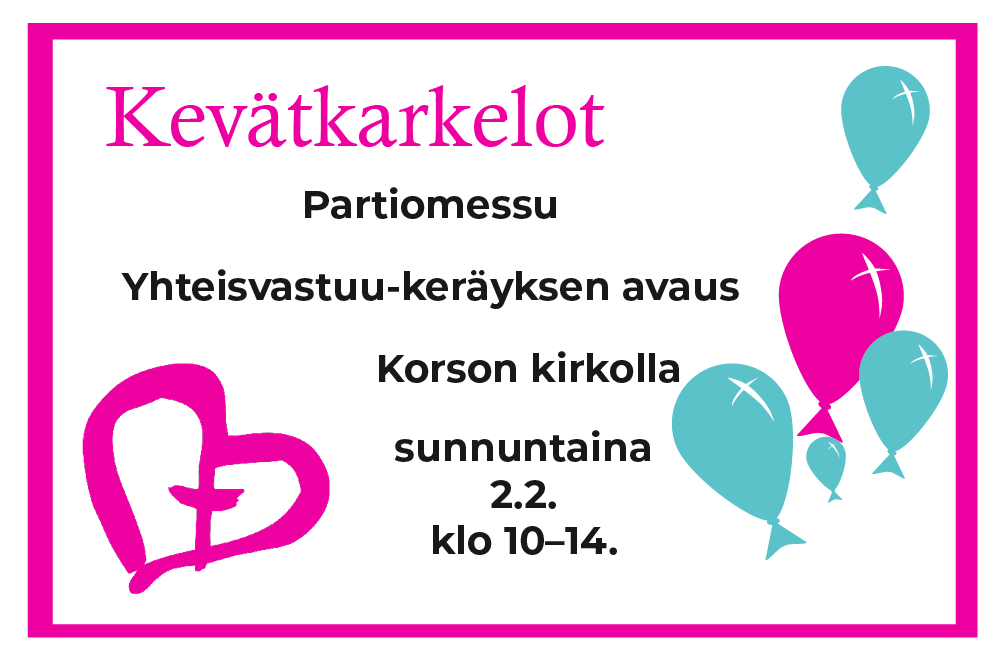 Kevätkarkelon Korson kirkolla sunnuntaina 2.2. klo 10-14. Yhteisvastuukeräyksen avaus ja partiomessu.