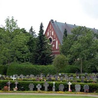 Pyhän Laurin kirkon hautausmaa ja taustalla kirkko.