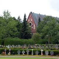 Helsingin pitäjän kirkon hautausmaa Pyhän Laurin kirkon hautausmaa ja taustalla kirkko.