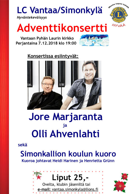Lions Club Vantaa/Simonkylän adventtikonsertti Lions Club Vantaa/Simonkylän adventtikonsertti
