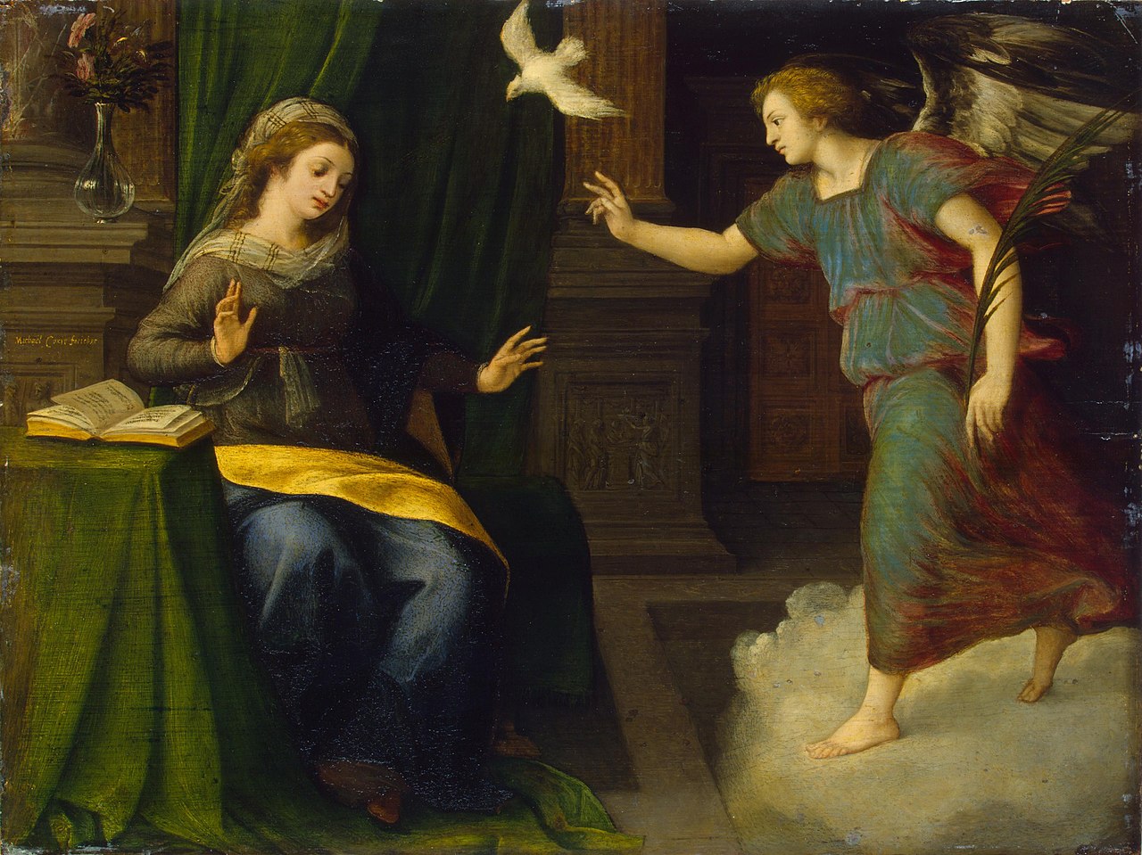 Kuvassa enkeli Gabriel on tullut tervehtimään Mariaa.