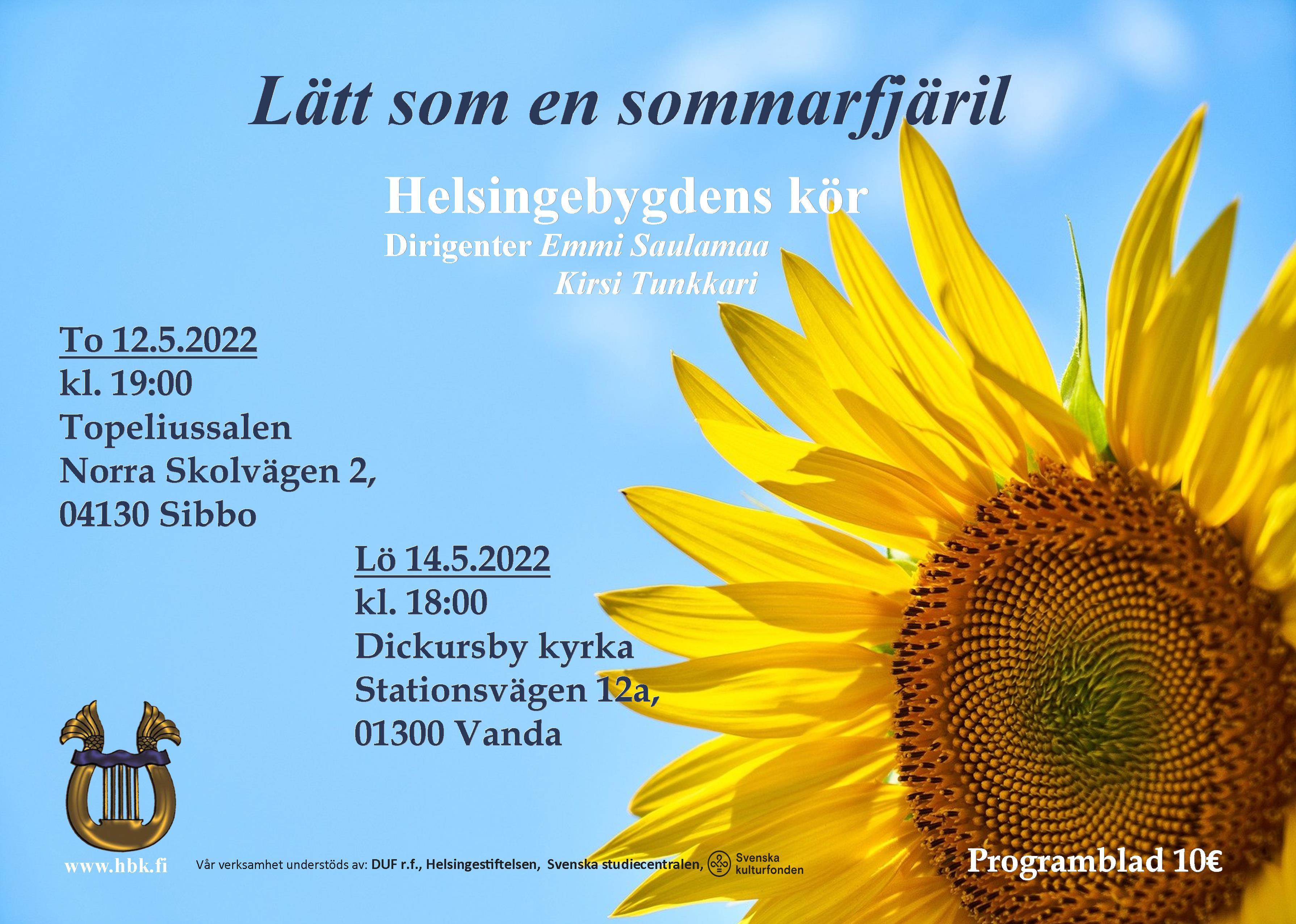 Helsingebygdens kör -kuoron kevätkonsertti Kevyt kuin kesäperhonen.