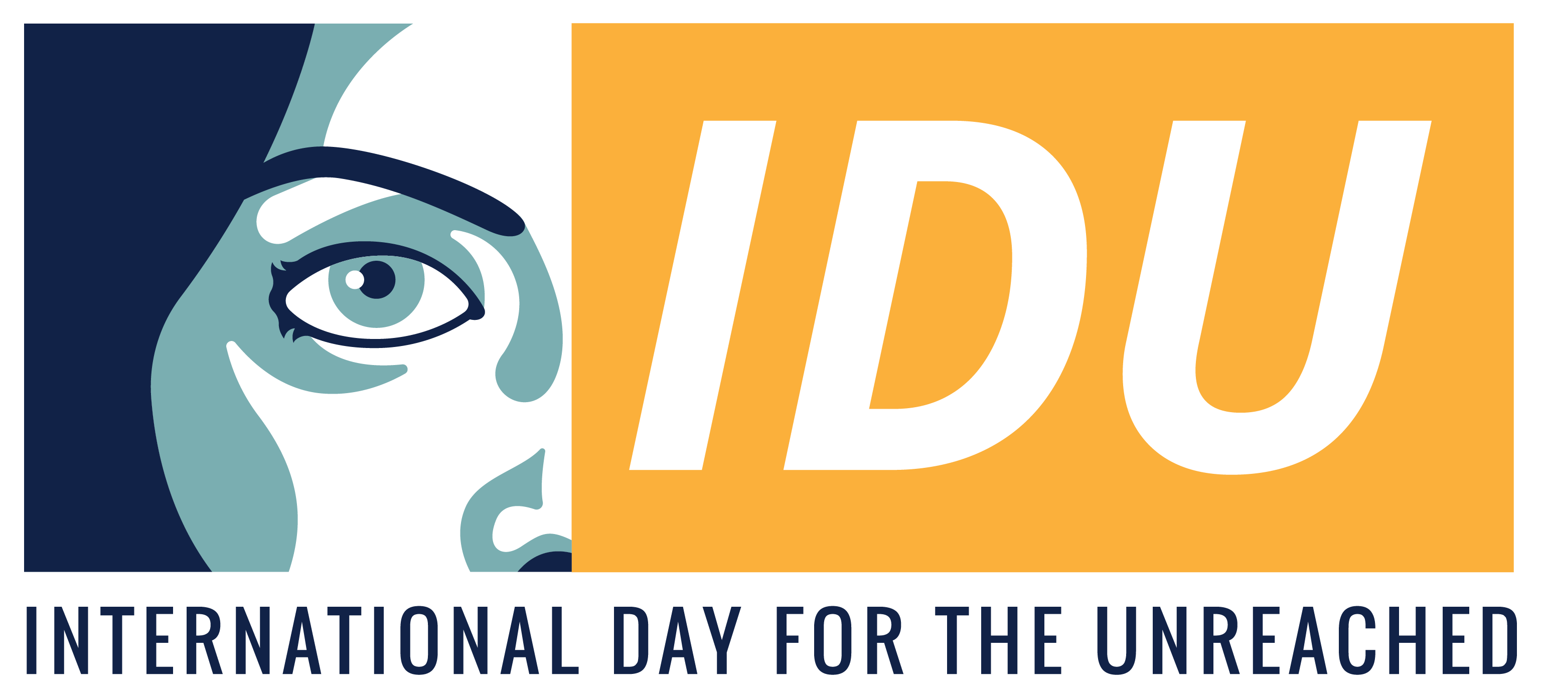 Logo, jossa kasvot ja oranssilla pohjalla teksti: IDU. Alla lukee International Day for the Unreached.