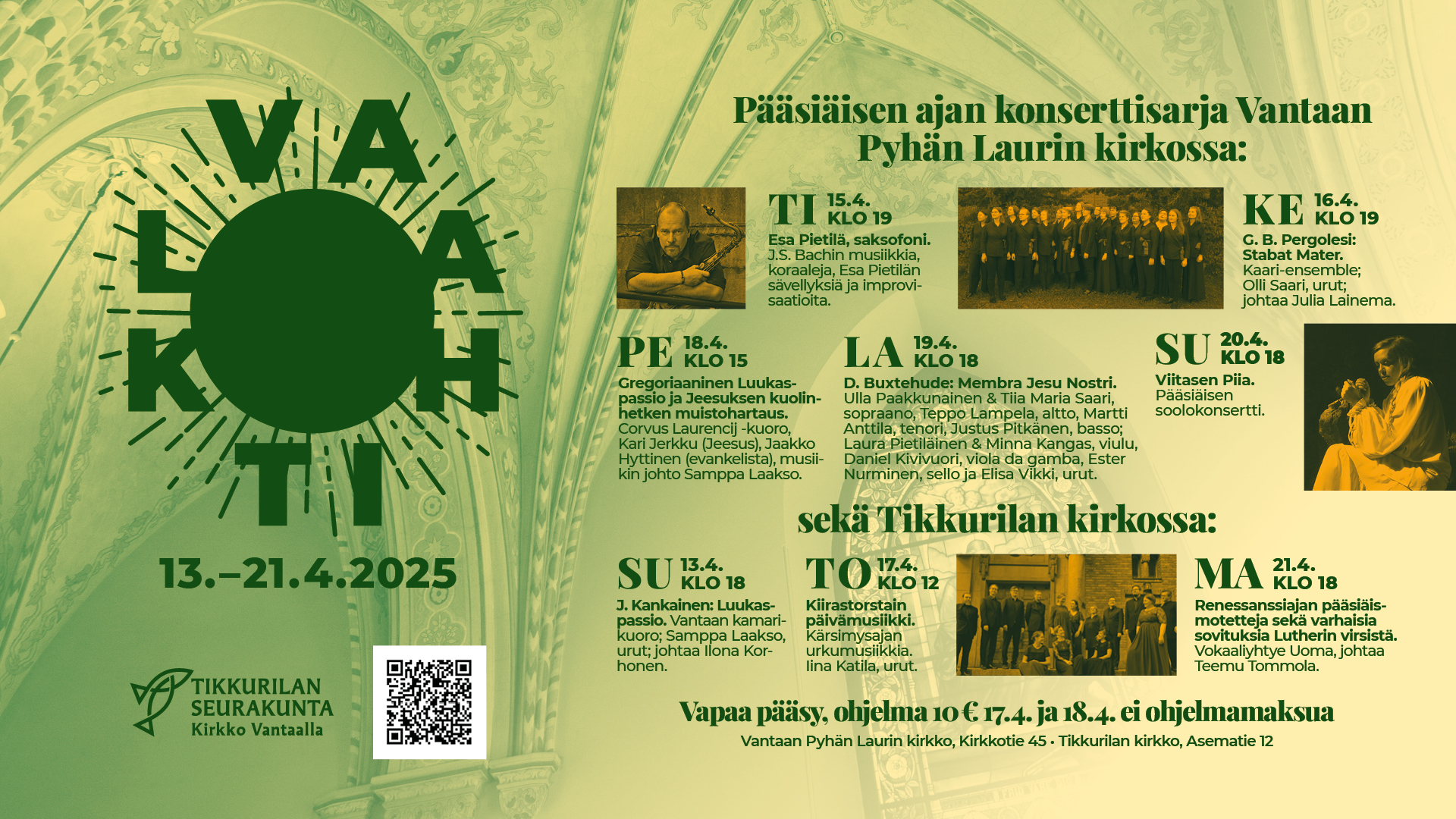 Kiirastorstain päivämusiikki Tikkurilan kirkossa / Valoa kohti -konserttisarja Kiirastorstain päivämusiikki Tikkurilan kirkossa / Valoa kohti -konserttisarja.