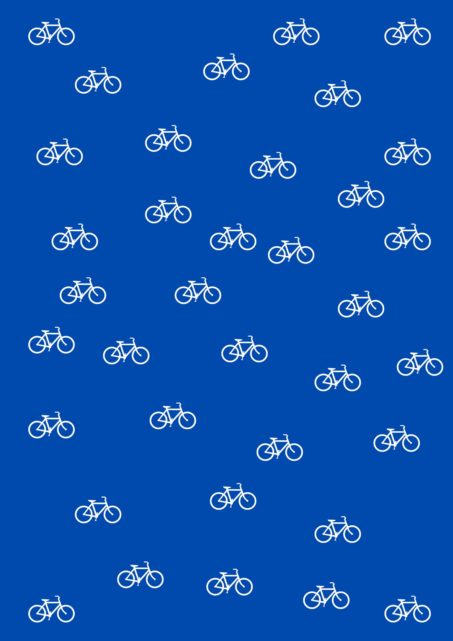 Kuvassa valkoisia pieniä polkupyöriä sinisellä taustalla.