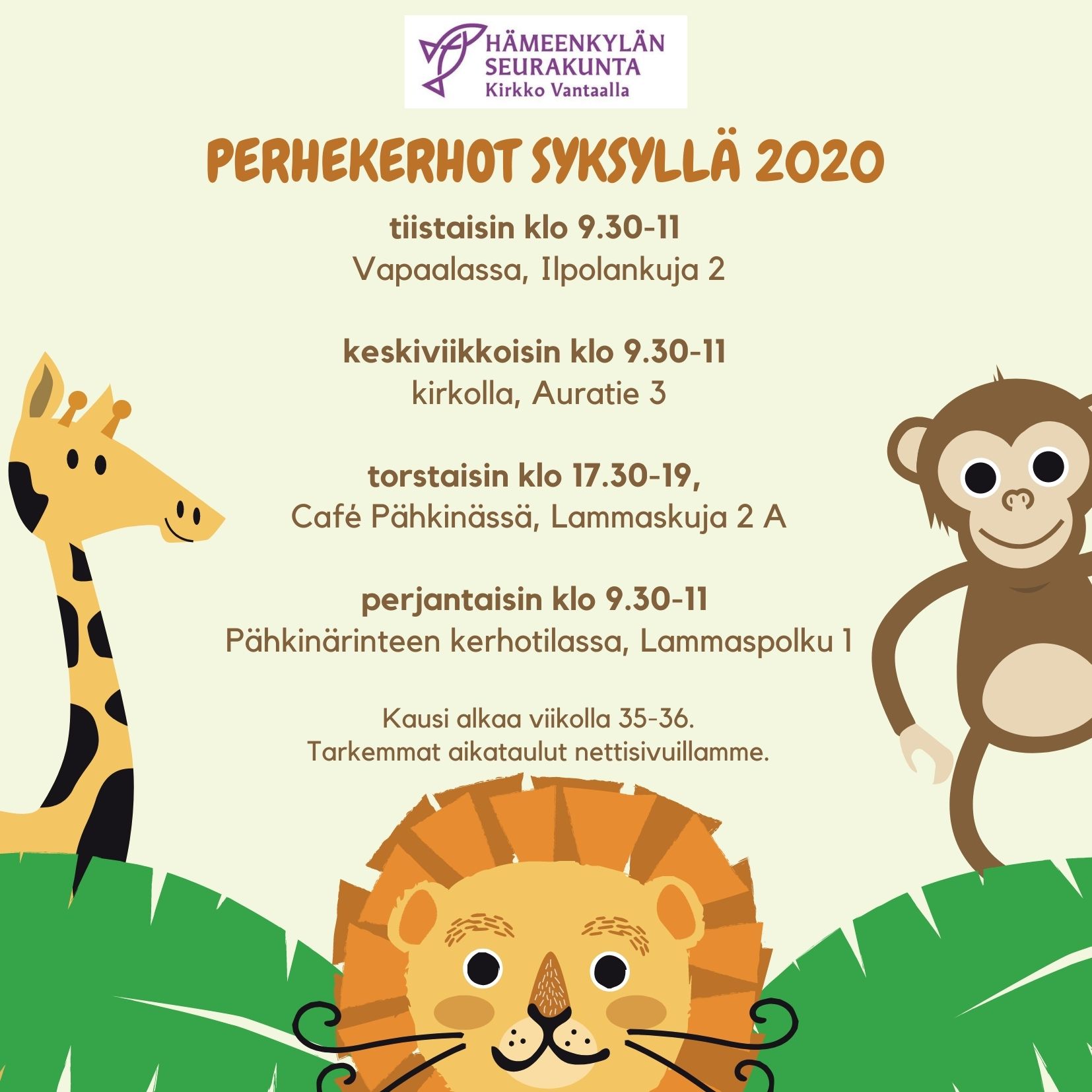 Iltaperhekerho Perhekerhot syksyllä 2020.