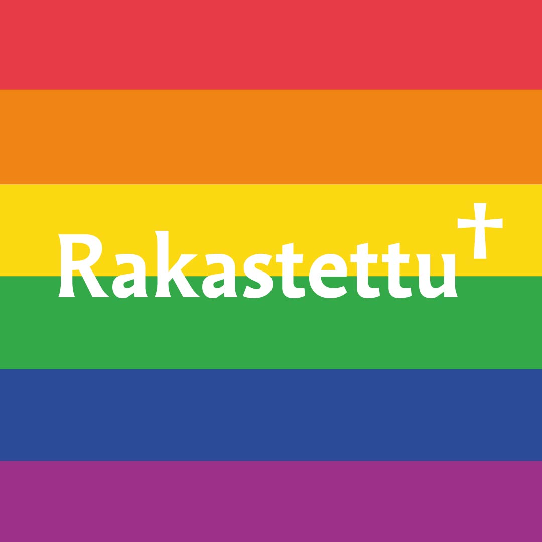 Sateenkaarilippu, jossa lukee Rakastettu