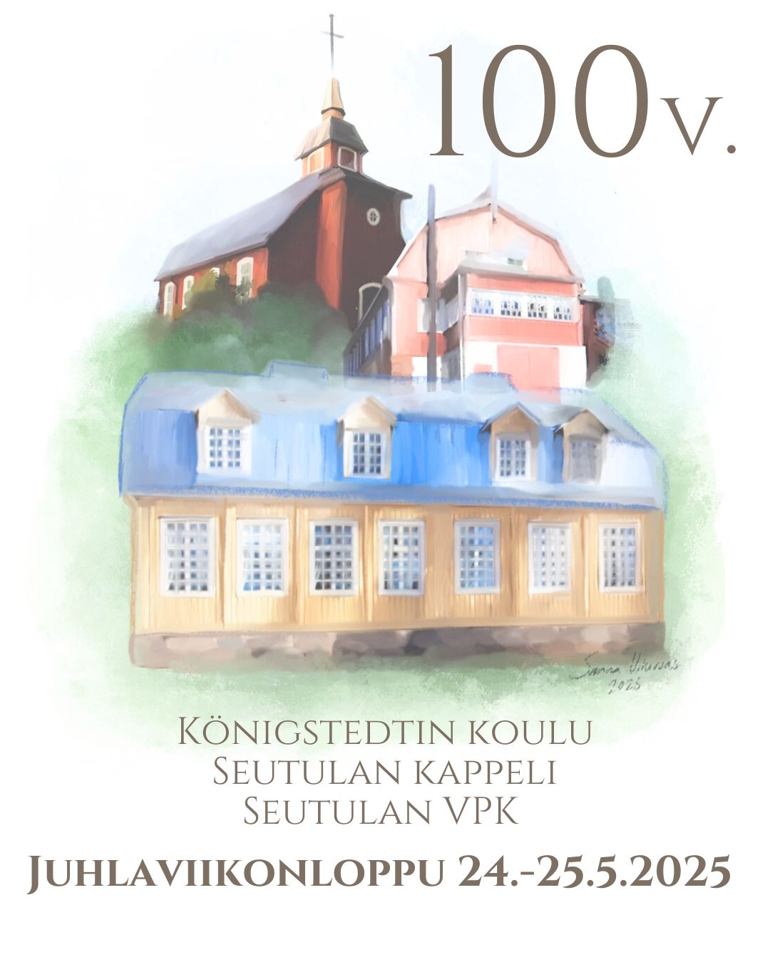 Seutulan kappelin, VPK-talon ja Königstedtin koulun 100-vuotisjuhla Piirros Seutulan kappelista, Königstedtin koulusta ja Seutulan VPK:sta yhdessä