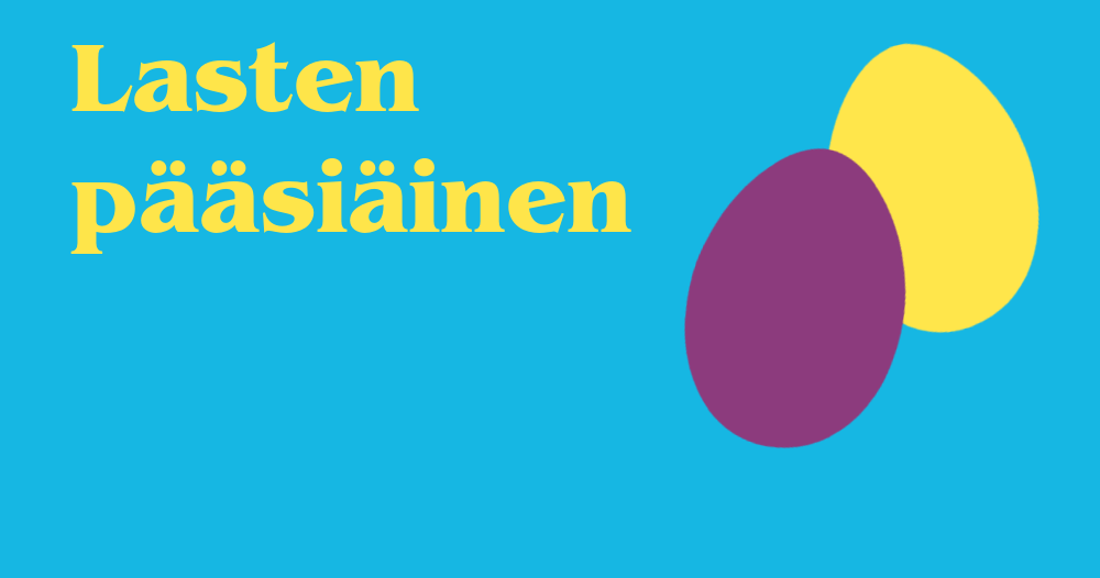 Vantaan seurakuntien pääsiäisilmeen piirroskuva, jossa vaaleansinisellä pohjalla violetti ja keltainen muna.