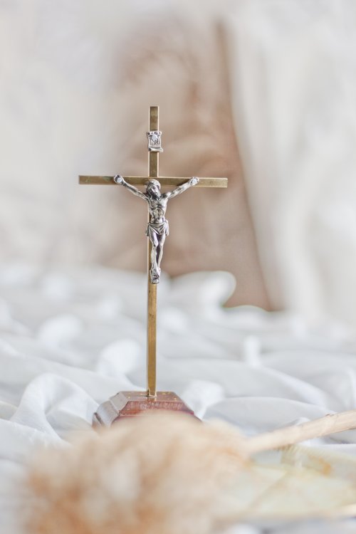 A crucifix on a white background.