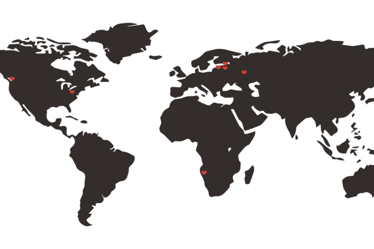 Sister churches of Vantaa parishes pinpointed on the world map.