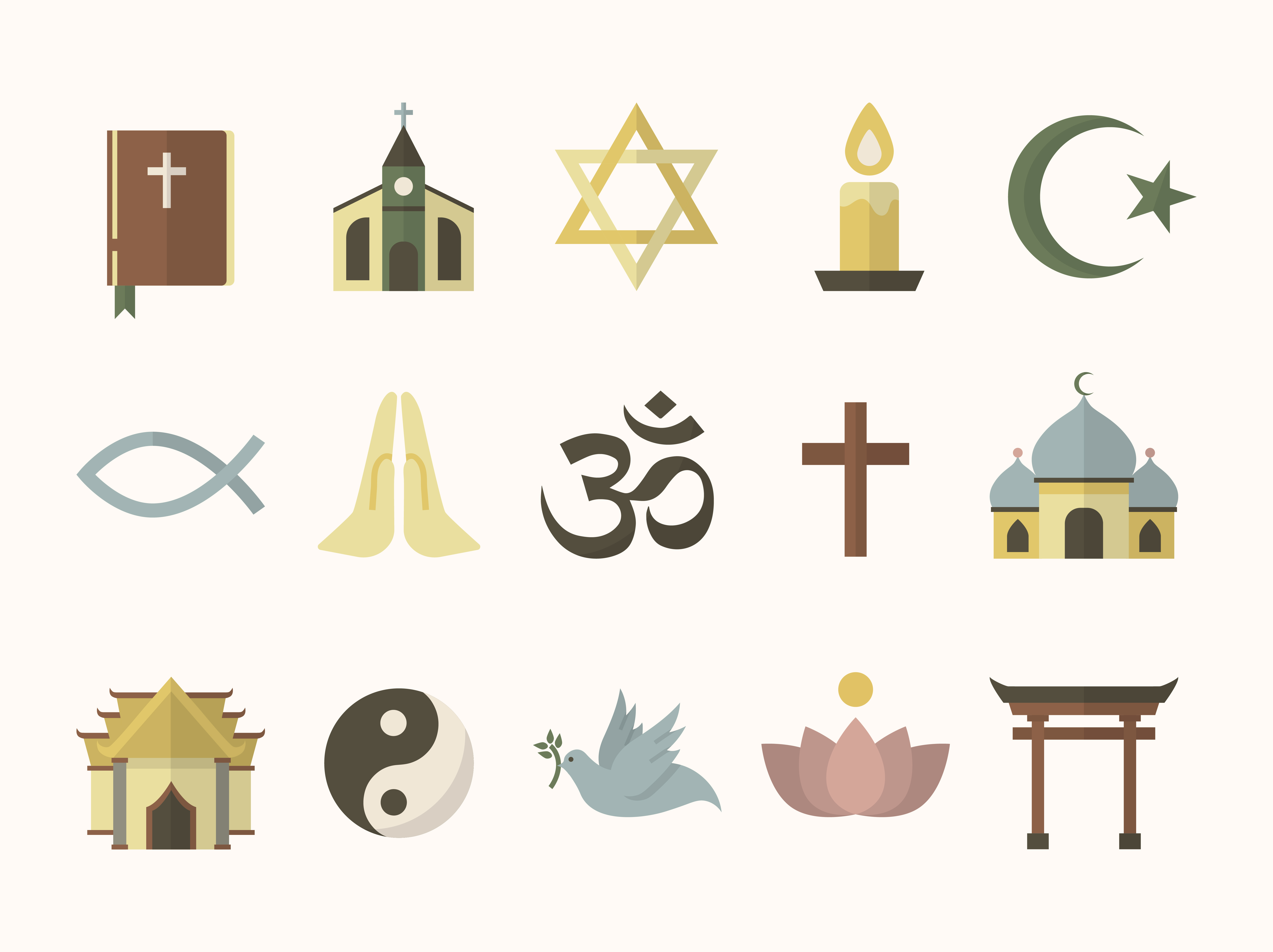 Kuvassa monien eri uskontojen symboleita
