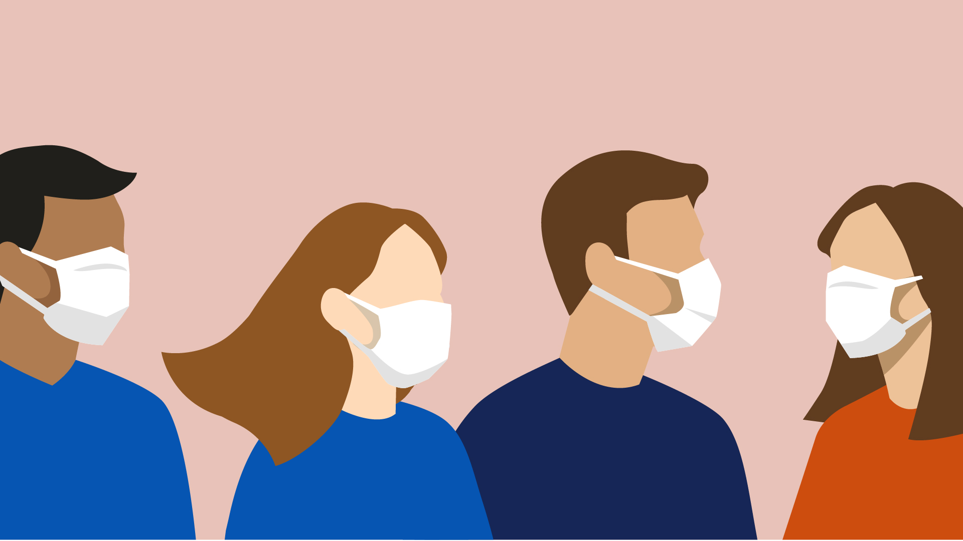 Kuvituskuvassa ihmisiä maskit kasvoillaan.