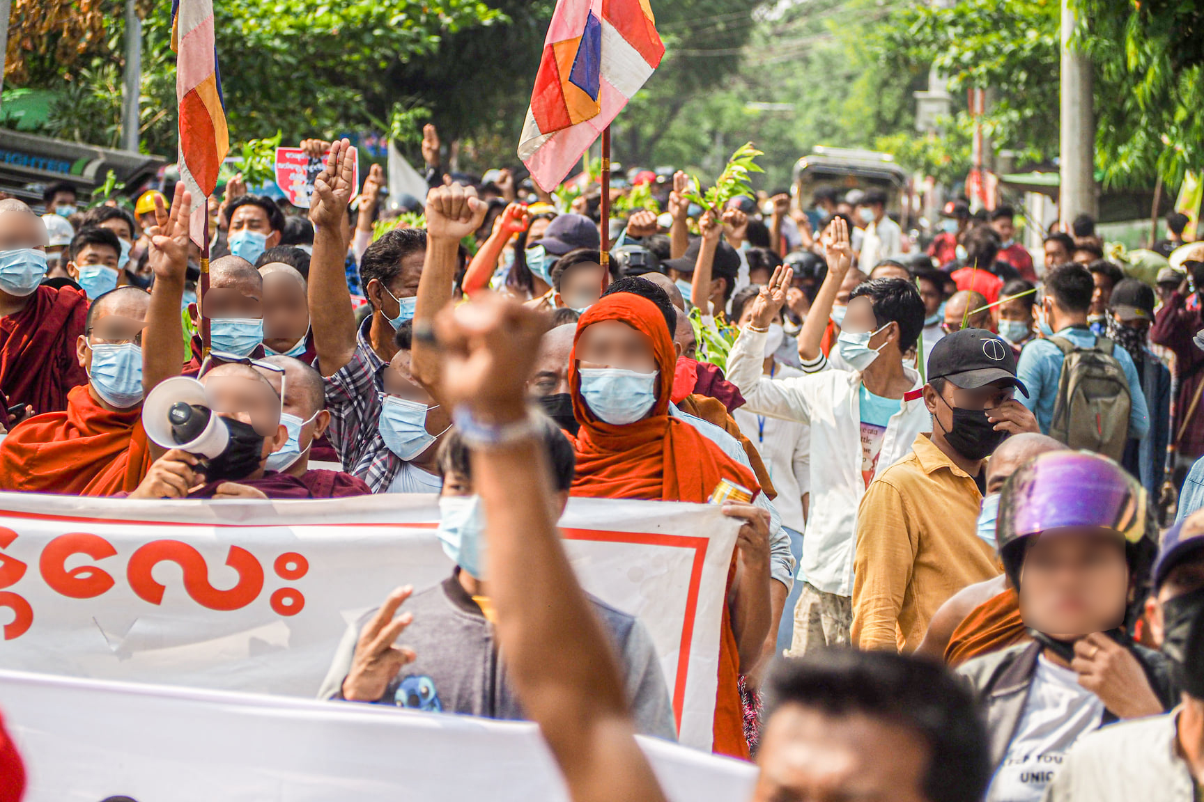 Mielenosoitus Myanmarissa.
