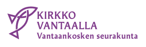 Logo, jossa teksti Kirkko Vantaalla - Vantaankosken seurakunta ja Kaksi kalaa -symboli
